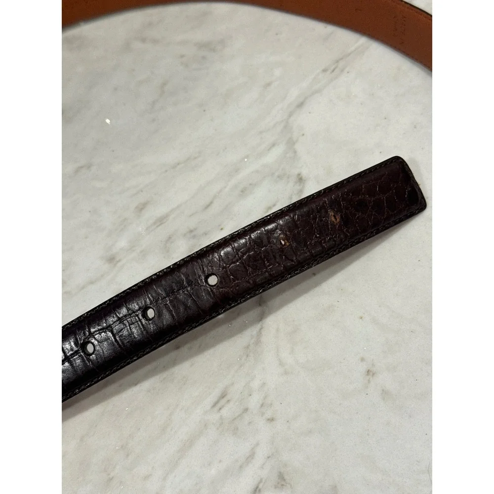 Lauren Ralph Lauren Belt Womens L Brown Croc Embossed Italian Leather Classic